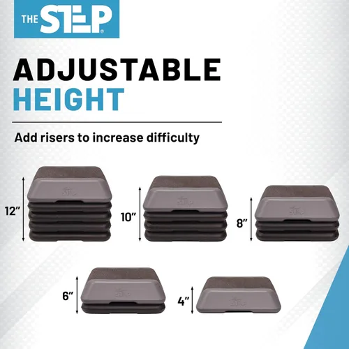 Miniatura 5 de The Step Plataforma aeróbica ajustable de paso alto con 4 elevadores, equipo de entrenamiento de gimnasio en casa, equipo de ejercicio de fitness