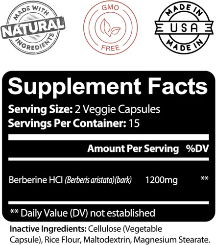 Miniatura 3 de Kaya Naturals Extracto de berberina HCL de 1200 mg - Sistema inmunológico - Niveles de gluco - Salud intestinal (vegetariano, sin OMG y sin gluten)
