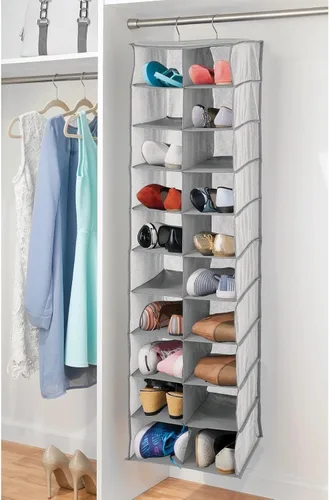 Miniatura 2 de mDesign Organizador de armario de tela suave, para zapatos, bolsos, embragues, accesorios, grande, 20 estantes sobre la barra de almacenamiento