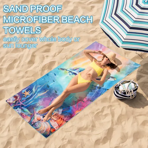 Miniatura 8 de Paquete de 2 toallas de playa ligeras de gran tamaño de 72 x 32 pulgadas, extra grandes, finas sin arena, toallas de viaje, natación, piscina, yoga