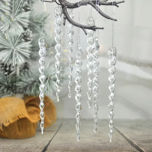 Miniatura 5 de 24 unidades de carámbanos colgantes de plástico con gota para árbol de Navidad, decoraciones de boda y fiesta (transparencia)