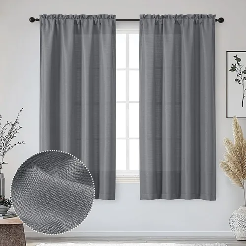 Miniatura 16 de OWENIE Bob Juego de 2 Paneles de Cortinas Negras de Cocina para Ventanas de 36 Pulgadas de Largo, Cortinas Cortas de Café con Textura de Lino