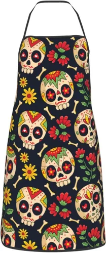 Miniatura 9 de Delantal de calavera de azúcar, delantales de cocina para hombres y mujeres, delantal de cocina, delantal de chef, delantales de jardín ajustables