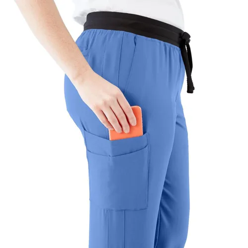 Miniatura 10 de ave. Varick - Pantalón médico de tiro medio para mujer, pierna recta, seis bolsillos, color azul caribeño, talla S