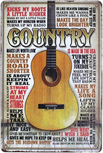 SUMIK Letrero de metal de guitarra de música country, póster de arte vintage, decoración de pared para dormitorio, bar, hogar
