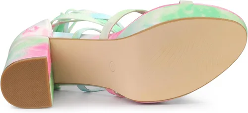 Miniatura 5 de Allegra K Sandalias de tacón grueso con cordones y plataforma de teñido anudado para mujer