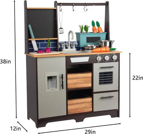 Miniatura 2 de Juego de cocina para niños de 3 a 8 años, cocina de madera con accesorios de cocina y alimentos de corte, incluyendo horno, estufa, grifo