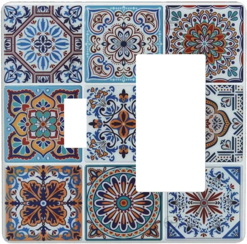 Miniatura 124 de Cubierta decorativa para interruptor de luz, diseño de pájaros y flores florales en blanco y negro, 2 bandas, cubierta decorativa para pared, placa