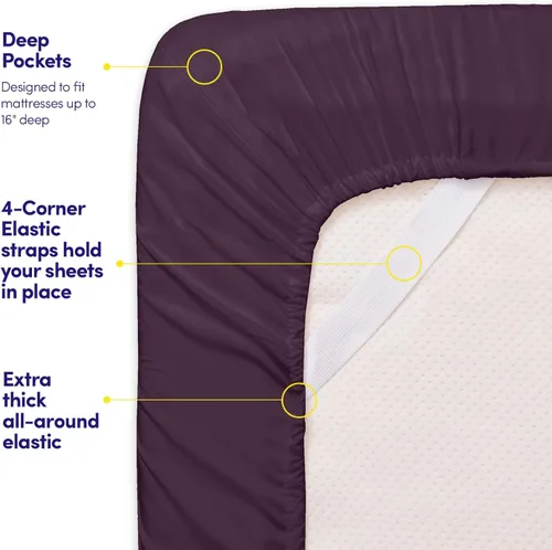 Miniatura 168 de 1500 Supreme Collection - Juego de sábanas y fundas de almohada para colchón, extrasuaves, correas elásticas en las esquinas, sábanas de bolsillo