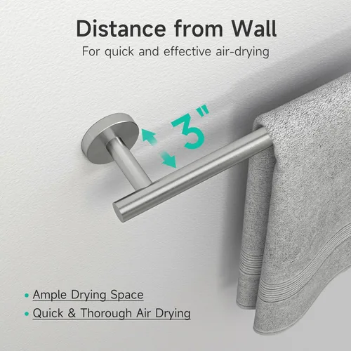 Miniatura 9 de USHOWER Juego de accesorios de baño de níquel cepillado, juego moderno de barra de toalla de 24 pulgadas montado en la pared, juego de accesorios