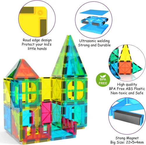 Miniatura 2 de Jasonwell - Azulejos magnéticos, bloques magnéticos para niños 60 piezas, conjuntos de construcción 3D, juguetes con imanes, juguetes educativos