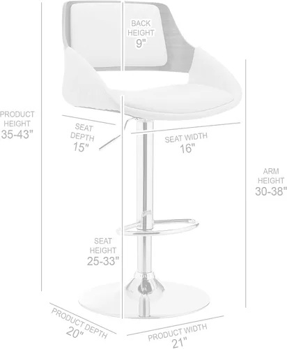 Miniatura 3 de Armen Living Adele - Taburete giratorio moderno de altura ajustable de piel sintética y madera de nogal con base cromada para encimera de isla