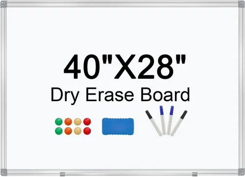 H-Qprobd Pizarra de borrado en seco para presentación de aluminio para pared, pizarra blanca magnética con bandeja larga para bolígrafos, pizarra