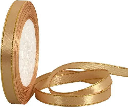 Miniatura 11 de TONIFUL Cinta de satén fina de 1 pulgada x 25 yardas con bordes dorados, cintas de tela de borde dorado para envolver regalos, boda, cumpleaños