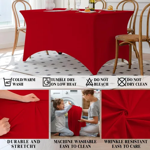 Miniatura 33 de Famstar Paño de Mesa Negro de 4 Pies de Elastano, Paño de Mesa Ajustado para Mesas Rectangulares, Fundas Elásticas Lavables Sin Arrugas
