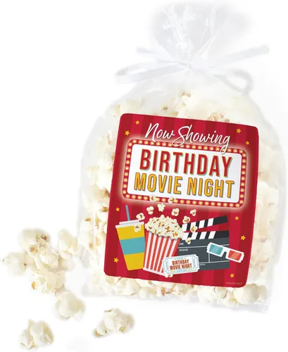 Calcomanías para bolsas de palomitas de maíz para cumpleaños de películas, decoraciones temáticas de noche de películas, etiquetas para bolsas de