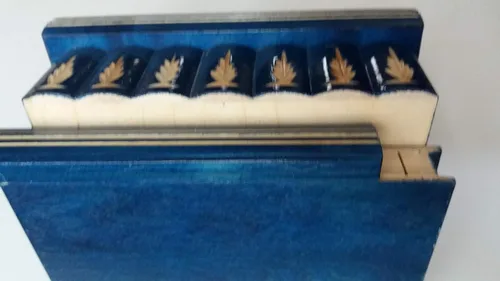 Miniatura 3 de Bonita caja de madera misteriosa, hecha a mano, tallados complejos, Azul