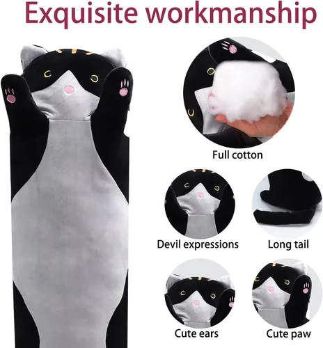Miniatura 2 de shangman Bonita muñeca de gato de peluche, bonita almohada de peluche suave de caricaturas, almohada larga para dormir, regalo del día de San Negro