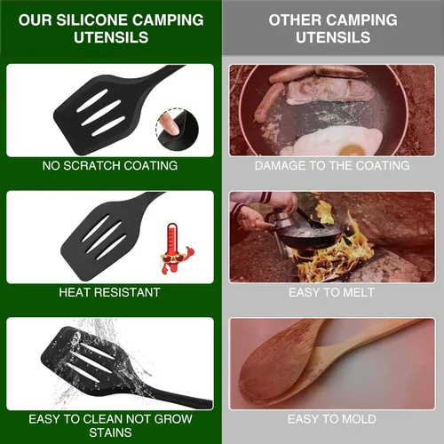Miniatura 3 de Juego de utensilios de cocina esenciales para acampar - Kit de cocina portátil para campamento al aire libre, accesorios de acero inoxidable y Marrón