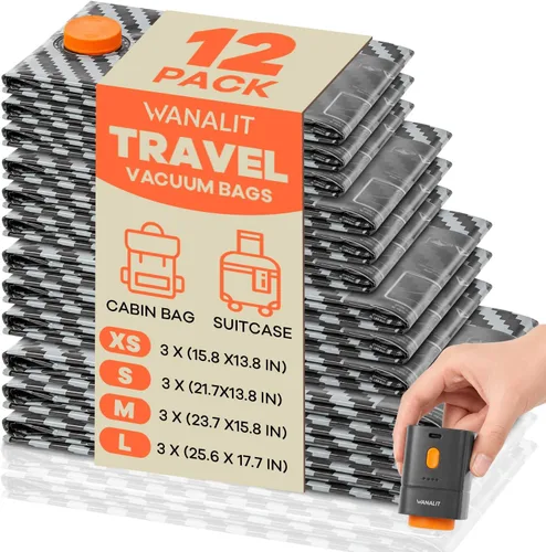 Miniatura 10 de WANALIT Bolsas de almacenamiento al vacío de viaje con bomba eléctrica recargable, bolsas de compresión de ahorro de espacio, bolsa de sellado al