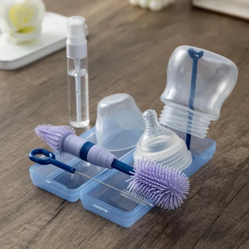 Miniatura 3 de Chemimoso Cepillo pequeño de silicona para biberones de bebé recién nacidos, anticólicos, cepillo limpiador portátil de botellas de viaje, apto