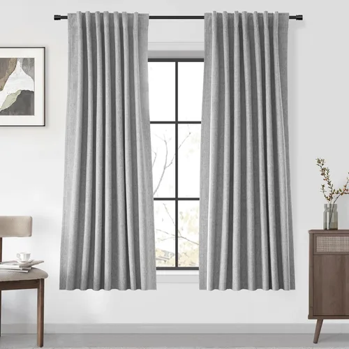 Miniatura 73 de UHITECH Cortinas cortas de lino de 24 pulgadas de largo para ventanas pequeñas de granja, cortinas opacas modernas para sala de estar, pestañas