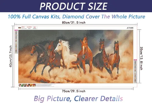 Miniatura 2 de Jethami Kits de pintura de diamantes de caballo para adultos, 5D DIY de gran tamaño redondo grande diamante arte kits de animales de taladro