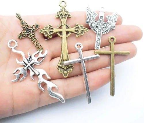 Miniatura 6 de Youdiyla Colección de colgantes de cruz grande de 3.53 oz – Espada de plata de bronce antiguo, ángel santo Jesús, cruz de paz, crucifijo de metal