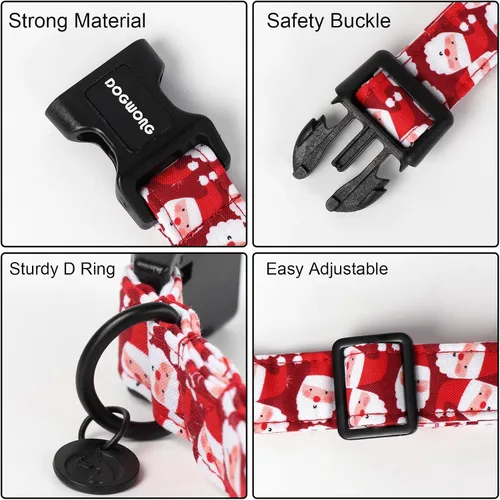 Miniatura 3 de DOGWONG Collar de Algodón Navideño para Perro, Collar de Perro Rojo de Papá Noel, Collares Duraderos para Mascotas de Fiestas Navideñas, Lindo Rojo