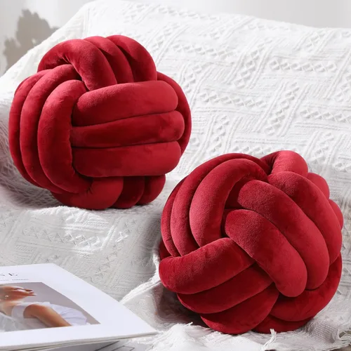 Miniatura 20 de Namalu 2 piezas de almohada bola de nudo suave, cojines decorativos redondos anudados, almohadas de bola rellenas hechas a mano para dormitorio