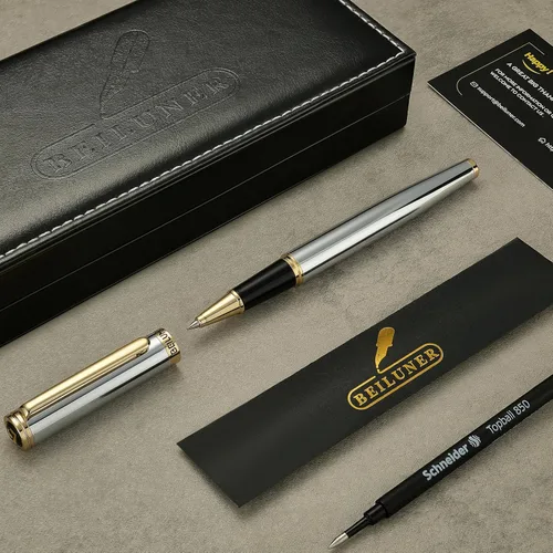 Miniatura 2 de BEILUNER - Bolígrafo de lujo con bola de rodillo, impresionante diseño de cromo plateado con acabado en oro de 24 quilates, diseños nobles y cromo