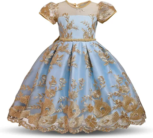Miniatura 3 de NNJXD - Elegante vestido de princesa con cinturón de lazo de tul de algodón y estampado de flores