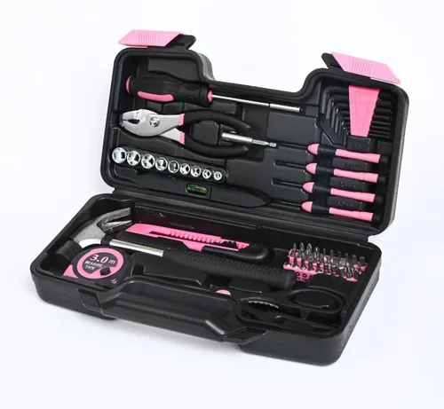 Miniatura 8 de Kit de herramientas de 144 piezas, color rosa, juego de herramientas básicas de reparación del hogar, kit de herramientas manuales para el hogar