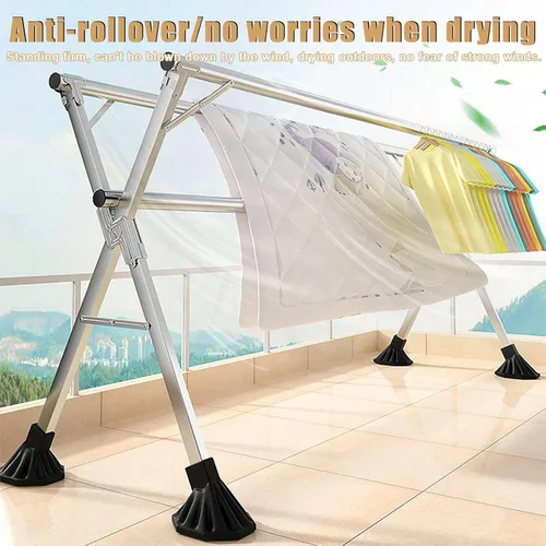 Miniatura 4 de Estante de secado de ropa plegable de acero inoxidable resistente, longitud ajustable, para interiores y exteriores, 7.9 ft/7.87 pies con pies