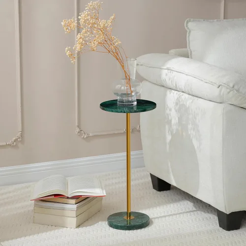 Miniatura 9 de Mesa auxiliar pequeña hueca de 14.5 pulgadas de ancho, mesa auxiliar con textura similar a la madera, mesa auxiliar redonda con pedestal con acabado