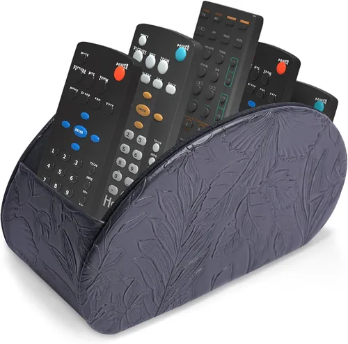 Miniatura 10 de QIELIZI Soporte para control remoto, organizador de escritorio de piel sintética con 5 compartimentos espaciosos para controles remotos de TV