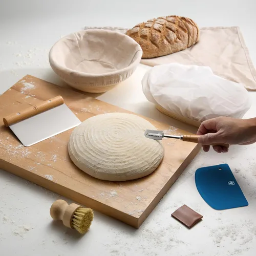 Miniatura 2 de Juego de prueba de pan, de Kook, pan de masa madre, cestas de mimbre y forros, 1 cesta Banneton redonda y 1 ovalada, raspadores de masa, cuchilla