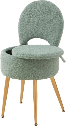 Miniatura 16 de Taburete silla de tocador pequeño con almacenamiento y respaldo plegable, 4 patas de metal con pies antideslizantes, otomana redonda con asiento