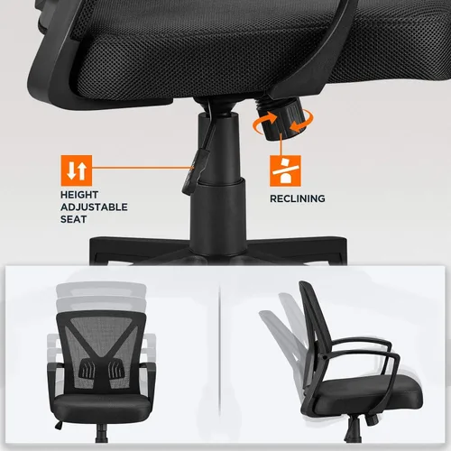 Miniatura 7 de Topeakmart Escritorio giratorio de oficina ergonómico de malla ajustable soporte lumbar para computadora, respaldo medio, reposabrazos