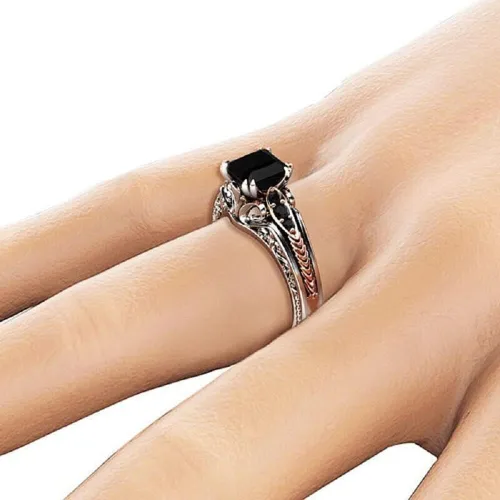 Miniatura 4 de Eternal 925 Anillo de diamantes de talla cuadrada de turmalina negra y plata 925 para mujer, Oro