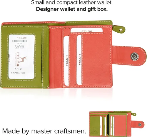 Miniatura 4 de Cartera de piel auténtica RFID para mujer multicolor 10 ranuras para tarjetas