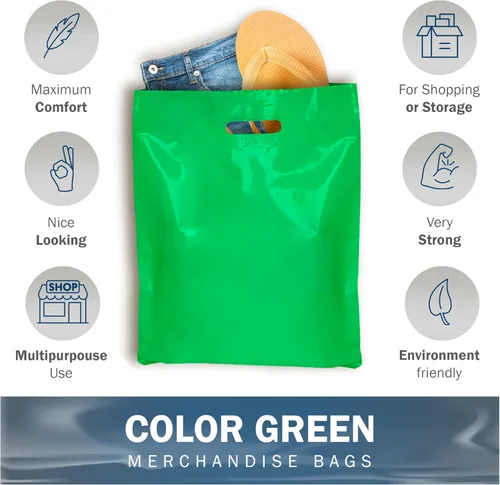 Miniatura 4 de PPB - Bolsas de plástico verde para mercancía de 12 x 15 pulgadas, acabado brillante, tamaño mediano al por menor, paquete de 100 unidades, 1.5 mil