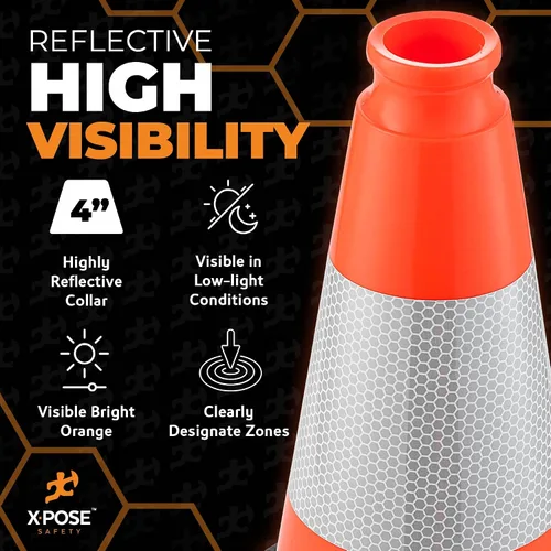 Miniatura 6 de Xpose Safety Conos de tráfico naranjas de 12 pulgadas con collar de 4 pulgadas, paquete de 4 conos de seguridad de plástico PVC multiusos