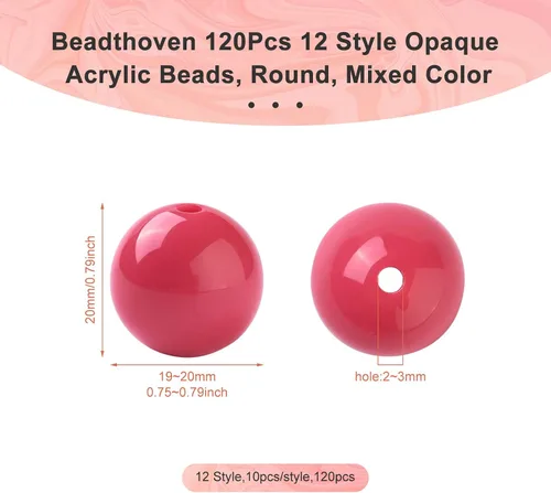 Miniatura 7 de Beadthoven - 120 cuentas de goma de mascar de 12 colores de 0.787 in de plástico acrílico focal, cuentas redondas gruesas para bolígrafos, llavero