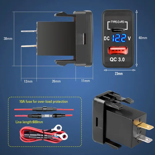 Miniatura 6 de Carga rápida 3.0 y PD USB C Dual USB puerto cargador adaptador de corriente para Toyota