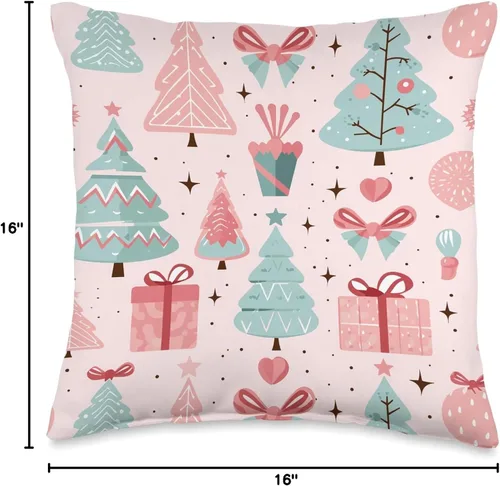 Miniatura 4 de Blush Pink Holiday Cheer Co. Almohada con patrón navideño de árbol de Navidad, color rosa pastel y verde salvia, 16 x 16 pulgadas, multicolor