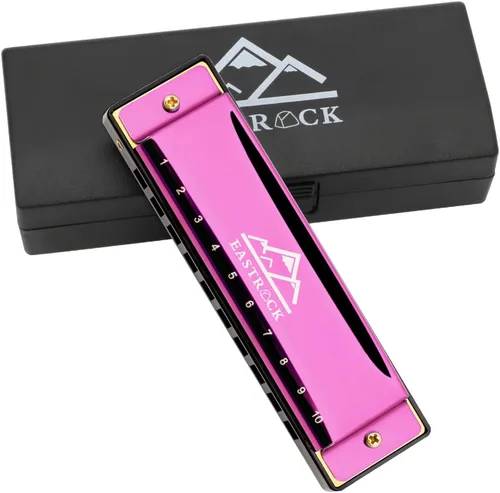 EastRock - Armónica Blues, 10 agujeros, clave de Do, con estuche, armónica diatónica para jugadores profesionales, principiantes, estudiantes, Rosa