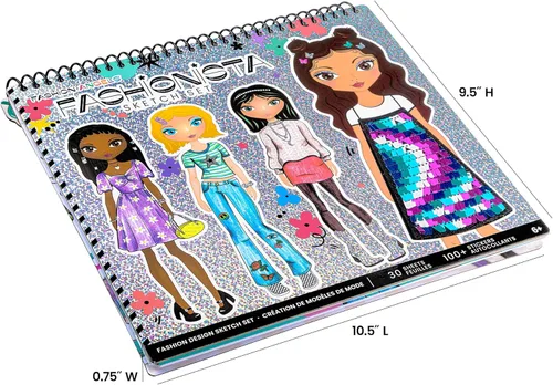 Miniatura 6 de Fashion Angels Cuaderno de bocetos de diseño de moda - Libro de bocetos para principiantes, bloc de bocetos con plantillas y calcomanías para niños
