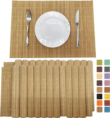 Miniatura 15 de Juego de 8 manteles individuales de bambú para sushi, estilo japonés, antideslizantes, de bambú, lavables, resistentes al calor, para comedor