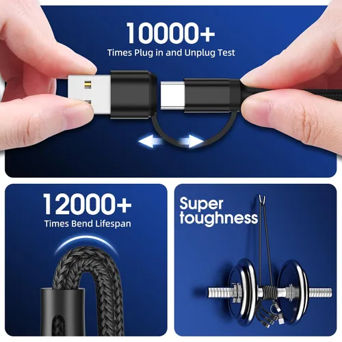 Miniatura 6 de Cable de carga múltiple 6 en 1 [3 unidades de 4 pies] Cable de carga rápida de nailon trenzado múltiple USB A/C a teléfono USB C/Micro USB/i-P Cable